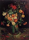 Vase Canvas Paintings - Vase with Zinnias and Geraniums
